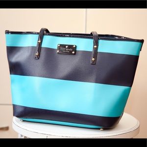 Kate Spade medium navy blue stripe tote